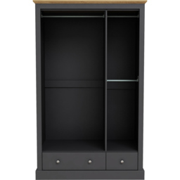 Devon 3 Door 2 Drawer Charcoal Wardrobe - Size: 3 Door, 2 Drawer - Grey - LPD Home - Wilko - thumbnail 4