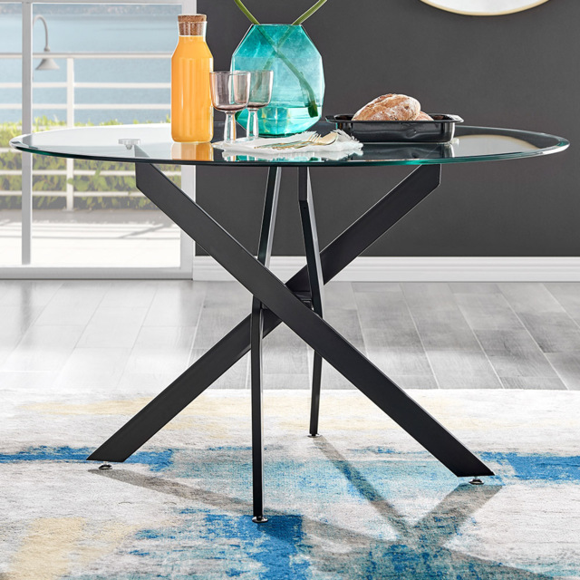 Furniturebox Arona 6 Seater Round Glass Dining Table Black - Size: 4 Seater - Clear - Wilko - image 1