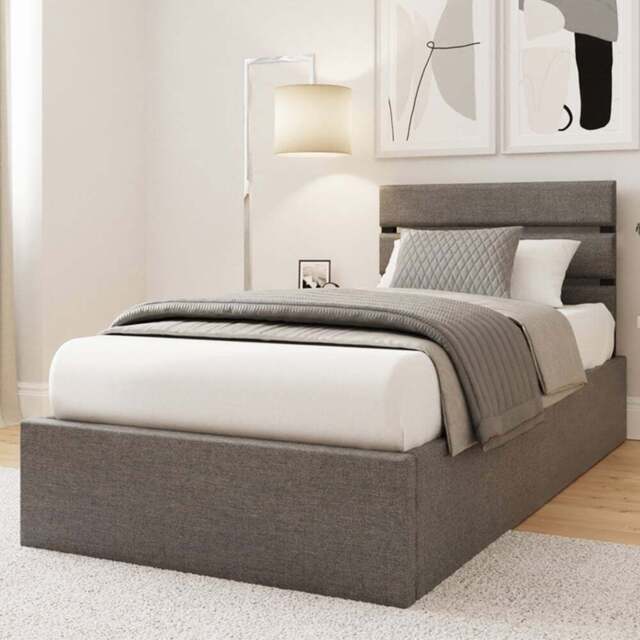 GFW Hudson Single Grey End Lift Ottoman Bed with SC Bonnell Mattress - Wilko - image 1