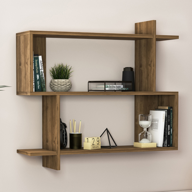 Decorotika Mina 3 Tier Walnut Zigzag Floating Shelf - Size: 81 x 90 x 22cm - Brown - Wilko - image 1