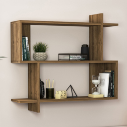 Decorotika Mina 3 Tier Walnut Zigzag Floating Shelf - Size: 81 x 90 x 22cm - Brown - Wilko
