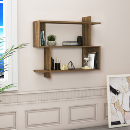 Decorotika Mina 3 Tier Walnut Zigzag Floating Shelf - Size: 81 x 90 x 22cm - Brown - Wilko - thumbnail 6