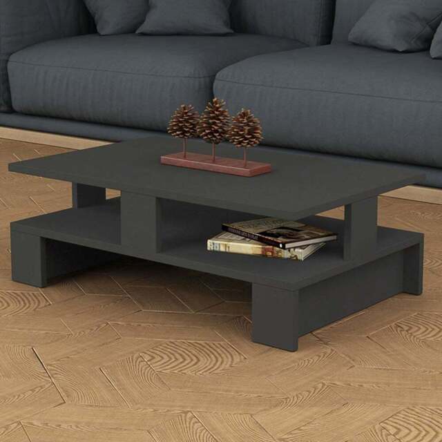 Decortie Mansu Single Shelf Anthracite Modern Coffee Table - Size: 27.5 x 80 x 50cm - Black - Wilko - image 1