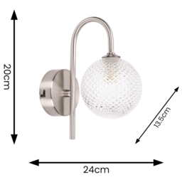 ValueLights Elle Brushed Chrome Cut Glass LED Wall Light - Size: 20 x 24 x 13.5cm - Silver - Wilko - thumbnail 7