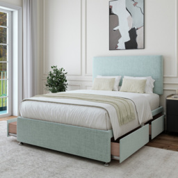 Bedmaster Double Duck Egg Linen 4 Drawer Divan Base with Valencia Headboard - Blue - Wilko - thumbnail 3