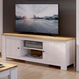 Florence Celesto 2 Door 2 Shelf White and Oak Wide TV Unit - Size: 48 x 189 x 58cm - Furniture to Go - Wilko