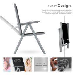 tectake Marilena Set of 4 Silver Adjustable Garden Chair - Size: 105 x 56 x 67cm - Wilko - thumbnail 4