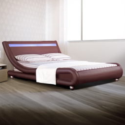 Brooklyn Italian Designer Double Size Brown Faux Leather Bed Frame with LED - Wilko - thumbnail 1