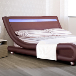 Brooklyn Italian Designer Double Size Brown Faux Leather Bed Frame with LED - Wilko - thumbnail 3