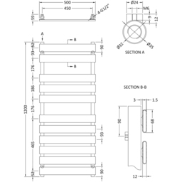 nuie Piazza Chrome Heated Towel Rail 1200 x 500mm - Size: 12 x 5 x 0.59cm - Silver - Wilko - thumbnail 4