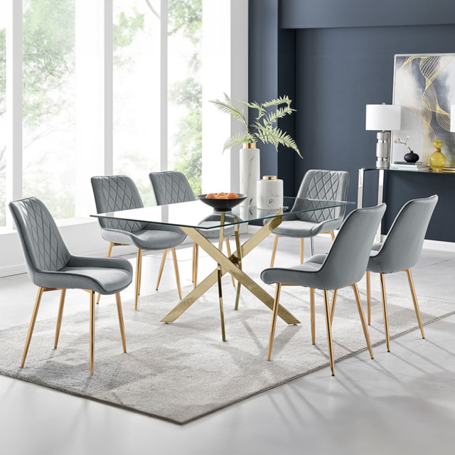 Furniturebox Tavolo Cesano 6 Seater Dining Set Gold and Grey - Wilko - image 1