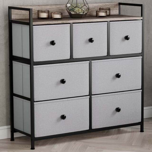 Vida Designs Chorley 7 Drawer Beige and Grey Wood Fabric Chest of Drawer - Brown - Wilko - image 1