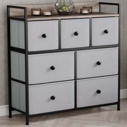 Vida Designs Chorley 7 Drawer Beige and Grey Wood Fabric Chest of Drawer - Brown - Wilko - thumbnail 1