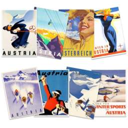 Artery8 Austria Skiing Travel Winter Sport Snow Alps Wall Art Print 30 x 41cm 8 Pack - Size: 40.5 x 30.5 x 0.3cm - Multi - Wee Blue Coo - Wilko - thumbnail 1