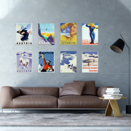 Artery8 Austria Skiing Travel Winter Sport Snow Alps Wall Art Print 30 x 41cm 8 Pack - Size: 40.5 x 30.5 x 0.3cm - Multi - Wee Blue Coo - Wilko - thumbnail 3
