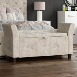 VIDA DESIGNS Seville Champagne Crushed Velvet Storage Ottoman - Size: 45cm x 120 x 60cm - Gold - Wilko