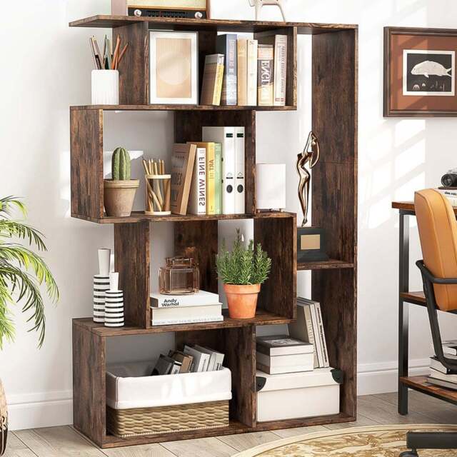 Costway 6 Shelf Coffee Geometric Bookshelf with Anti-tip Kits - Brown - Wilko - image 1