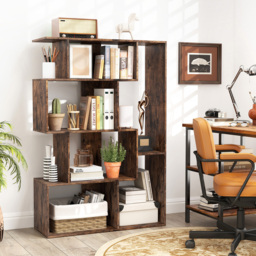 Costway 6 Shelf Coffee Geometric Bookshelf with Anti-tip Kits - Brown - Wilko - thumbnail 4