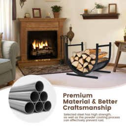 Costway U-Shaped Patio Firewood Rack with Handles - Black - Wilko - thumbnail 6