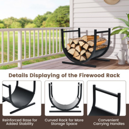 Costway U-Shaped Patio Firewood Rack with Handles - Black - Wilko - thumbnail 7