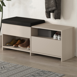 Decortie Filux Single Door 2 Shelf Sandstone Sliding Seat Shoe Cabinet - Size: 51 x 120.3 x 40.5cm - Cream - Wilko