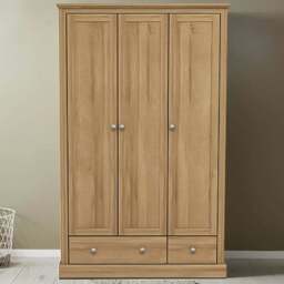 Devon 3 Door 2 Drawer Oak Effect Wardrobe - Size: 3 Door, 2 Drawer - Brown - LPD Home - Wilko