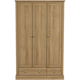Devon 3 Door 2 Drawer Oak Effect Wardrobe - Size: 3 Door, 2 Drawer - Brown - LPD Home - Wilko - thumbnail 3