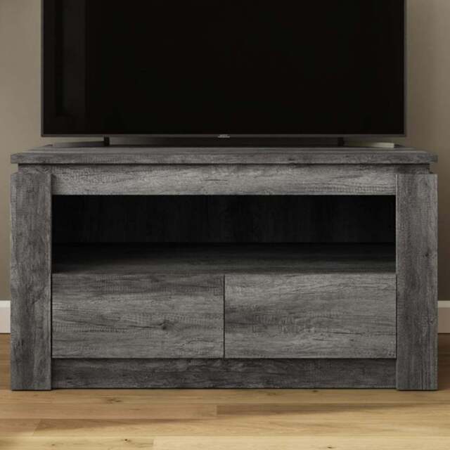 GFW Canyon 2 Drawer Single Open Shelf Charcoal Grey TV Unit - Size: 55 x 100 x 45cm - Wilko - image 1