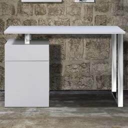 Centurion Supports Calista Single Door Single Drawer Computer Desk Gloss White and Brushed Steel - Size: 77 x 120 x 50cm - Wilko