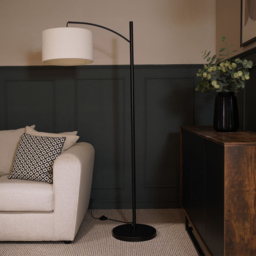 ValueLights Preto Black and Cream Boucle Shade Metal LED Floor Lamp - Wilko - thumbnail 3