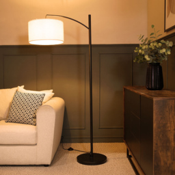 ValueLights Preto Black and Cream Boucle Shade Metal LED Floor Lamp - Wilko - thumbnail 4
