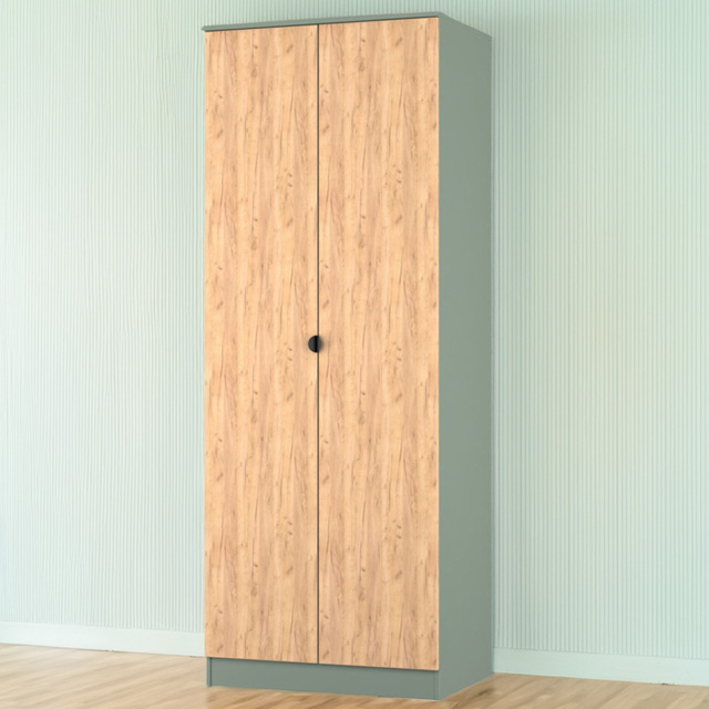 Crowndale Bora 2 Door Gold Oak and Reed Green Tall Double Wardrobe - Wilko - image 1