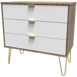 Crowndale 3 Drawer White Matt and Vintage Oak Wide Chest of Drawers Ready Assembled - Wilko - thumbnail 3