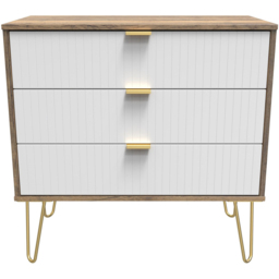 Crowndale 3 Drawer White Matt and Vintage Oak Wide Chest of Drawers Ready Assembled - Wilko - thumbnail 4