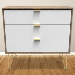 Crowndale 3 Drawer White Matt and Vintage Oak Wide Chest of Drawers Ready Assembled - Wilko - thumbnail 1