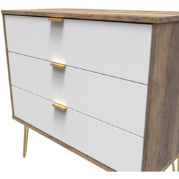 Crowndale 3 Drawer White Matt and Vintage Oak Wide Chest of Drawers Ready Assembled - Wilko - thumbnail 6