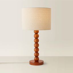ValueLights Wyatt Natural Linen Drum Lamp Shade Walnut Wood Bobbin LED Table Lamp - Size: 53.5 x 28 x 28cm - Cream - Wilko - thumbnail 6