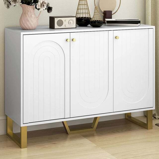 HOMCOM 3 Door White Sideboard with Adjustable Shelf - Size: 21.2 x 43 x 119.7cm - Wilko - image 1