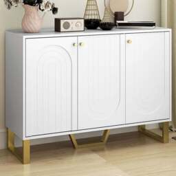 HOMCOM 3 Door White Sideboard with Adjustable Shelf - Size: 21.2 x 43 x 119.7cm - Wilko - thumbnail 1