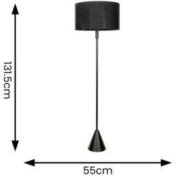 ValueLights Mitch Black Drum Lamp Shade Black Wood Stem Triangle LED Floor Lamp - Size: 131.5 x 55 x 55cm - Wilko - thumbnail 5