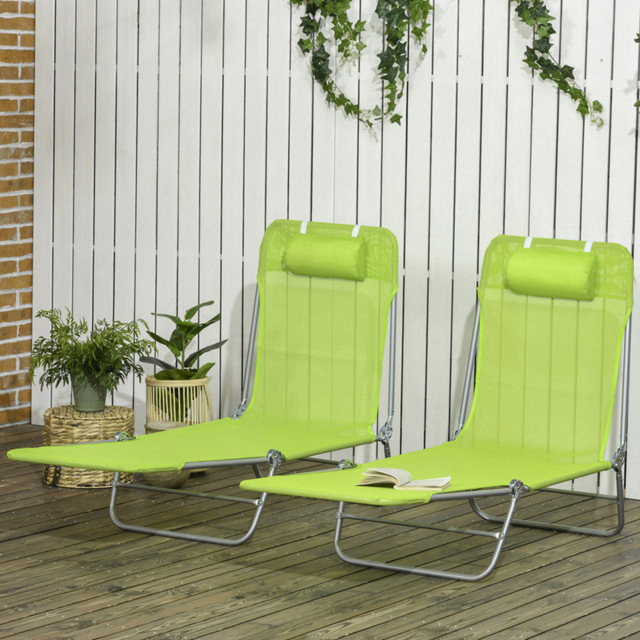 Outsunny Set of 2 Green Reclining Foldable Sun Lounger - Size: 1 Seater - Wilko - image 1