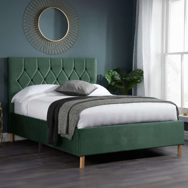 Loxley King Size Green Fabric Bed - Birlea - Wilko - image 1