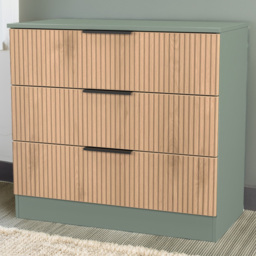 Crowndale Java 3 Drawer Slatt Effect and Reed Green Chest of Drawer - Wilko - thumbnail 1