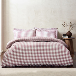 Yard Barton Super King Size Berry Check Printed 144 Thread Count Duvet Cover and Pillowcase Set - Purple - Wilko