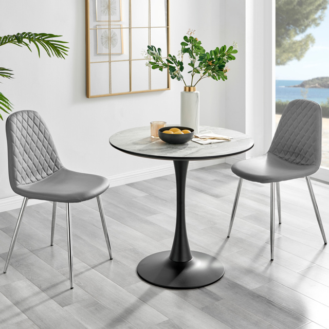 Furniturebox Elissa Solara Marble Effect 2 Seater Round Dining Set White Grey and Chrome - Wilko - image 1