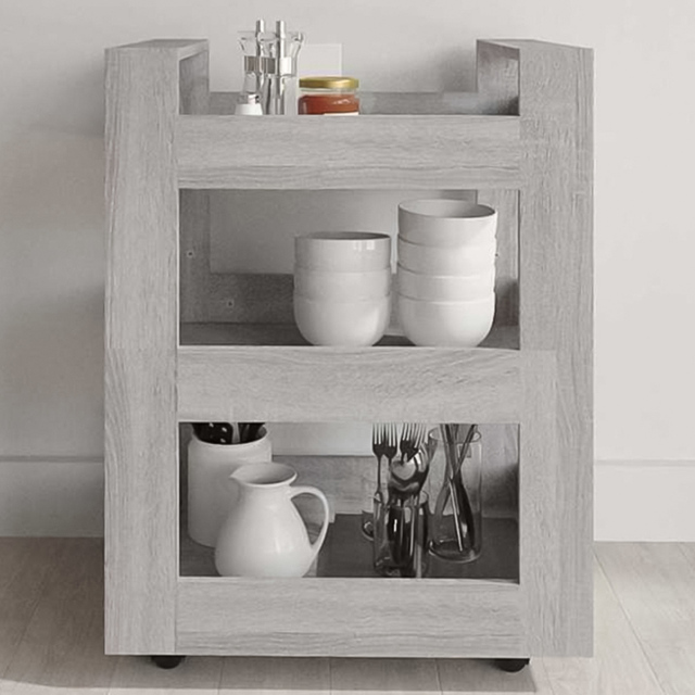 vidaXL 3 Shelf Grey Sonoma Kitchen Trolley - Size: 80 x 60 x 45cm - Wilko - image 1