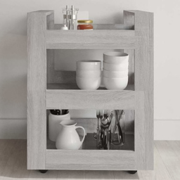 vidaXL 3 Shelf Grey Sonoma Kitchen Trolley - Size: 80 x 60 x 45cm - Wilko - thumbnail 1