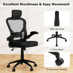 Costway Black Ergonomic Adjustable Office Chair with Headrest - Size: 62 x 60 x 28cm - Wilko - thumbnail 6