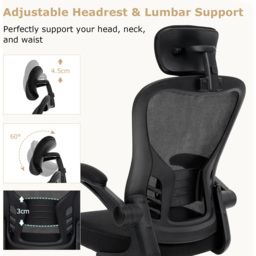 Costway Black Ergonomic Adjustable Office Chair with Headrest - Size: 62 x 60 x 28cm - Wilko - thumbnail 7