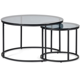 Julian Bowen Chicago Smoked Glass Round Nest of Tables Set of 2 - Size: 80 x 80 x 50cm - Black - Wilko - thumbnail 3